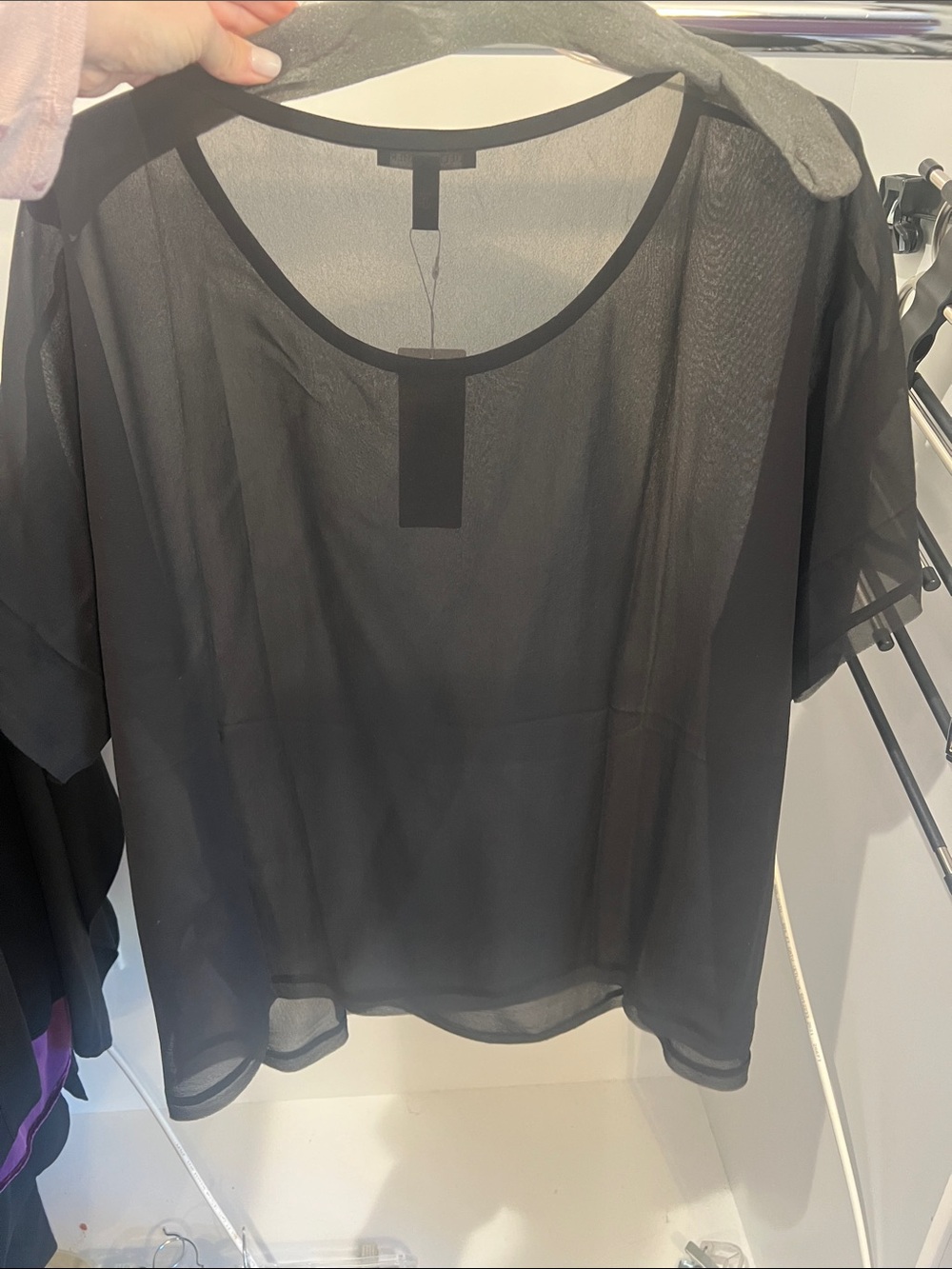Eileen Fisher Black Sheer silk georgette Scoop dolman sleeve top - Picture 4 of 4